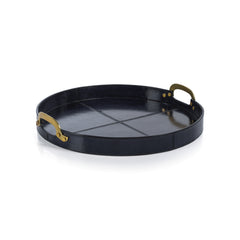 Harlow Leather with Brass Handles Round Tray